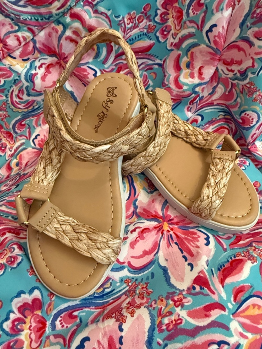 Self Esteem Braided Tan Slingback Sandals for Kids